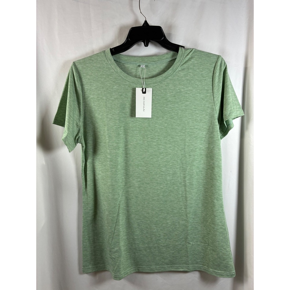 DEXIANLAI Womens Sage Green Heathered Crew Neck Short Sleeve T-Shirt Size L NEW